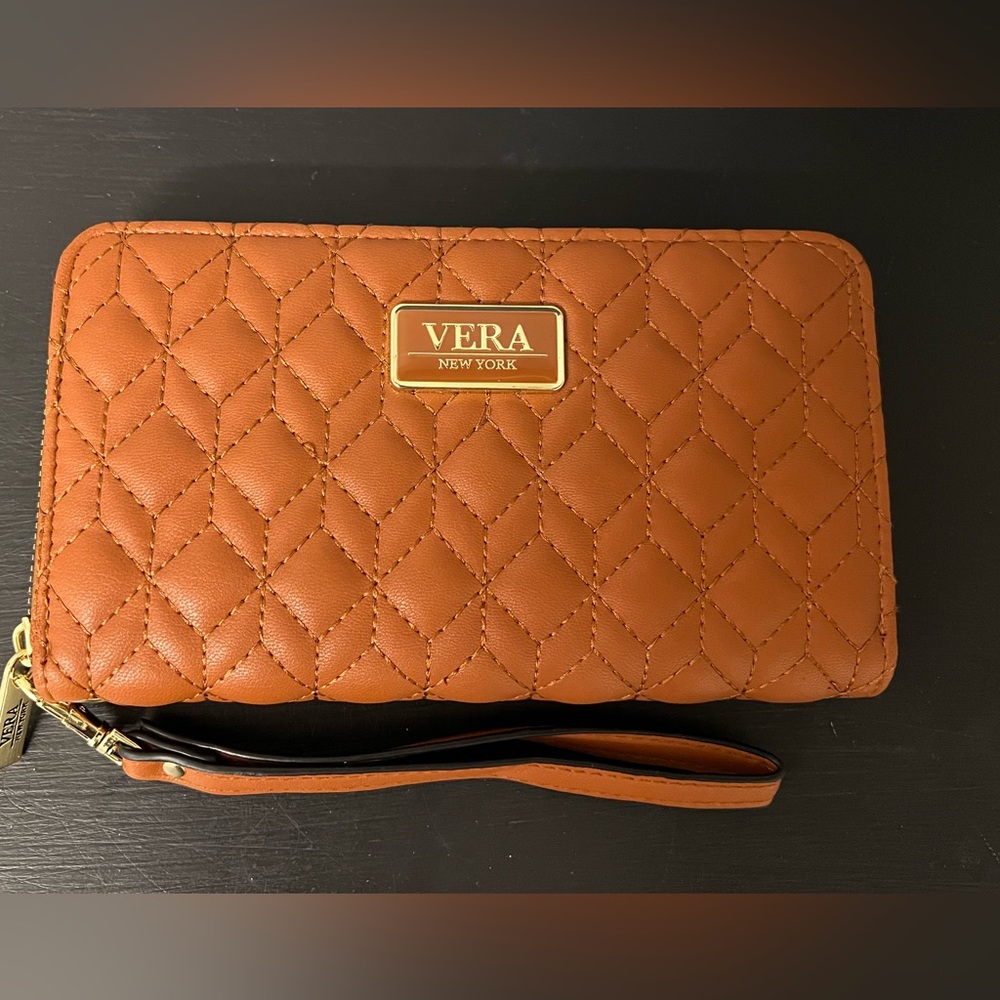 Vera New York Quilted Zip Around Wallet- Brown